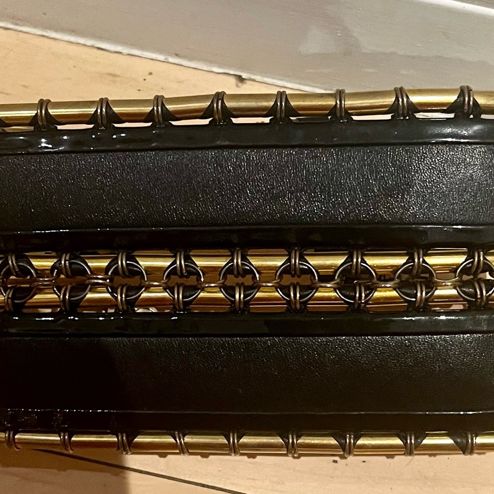 SHOWSTOPPER BALMAIN WAIST BELT 30Inch X 5 inchW Black Leather Black Gold Trim